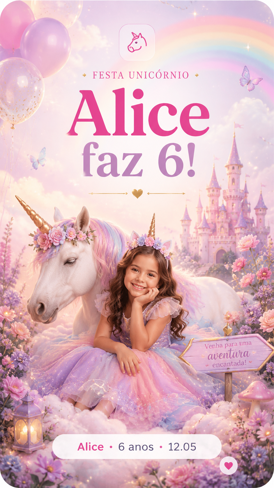 Convite Alice 6 anos — Festa Unicórnio
