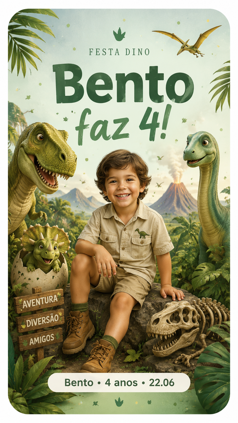 Convite Bento 4 anos — tema dino